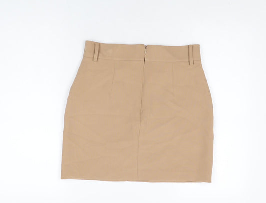 NEXT Womens Beige Polyester Mini Skirt Size 10 Zip