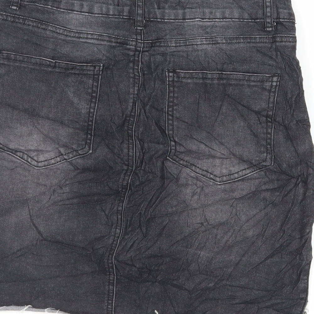 FOREVER 21 Womens Black Cotton Mini Skirt Size L Zip - Pockets