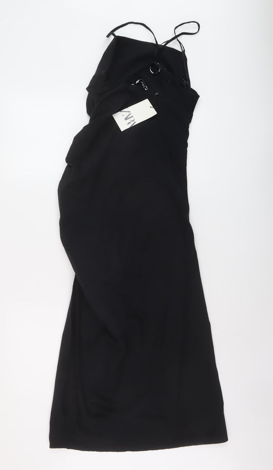 Zara Womens Black Cotton A-Line Size M Square Neck Zip