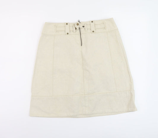 French Connection Womens Beige Cotton A-Line Skirt Size 10 Zip