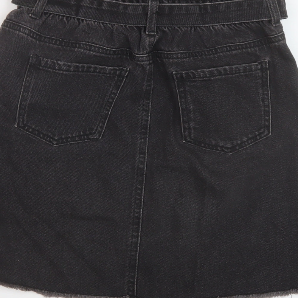Denim & Co. Girls Grey Cotton A-Line Skirt Size 12-13 Years Regular Button