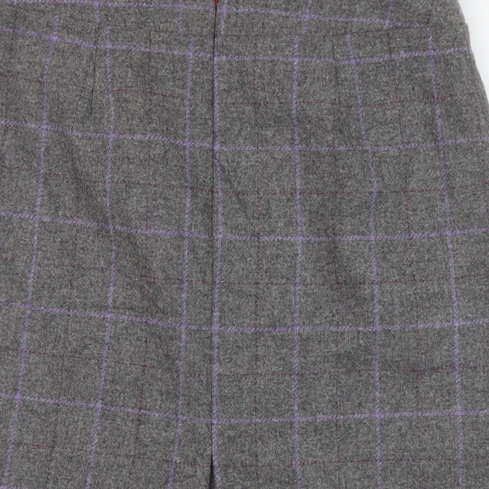 Barilocke Womens Grey Plaid Wool A-Line Skirt Size 14 Zip