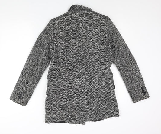 H&M Womens Black Herringbone Polyester Jacket Blazer Size 8