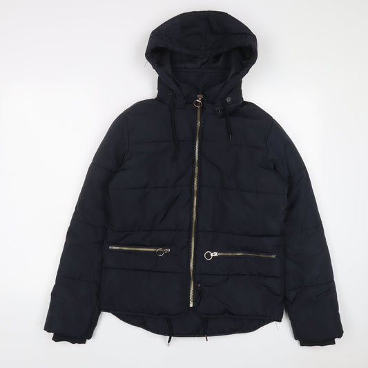 Topshop Womens Blue Quilted Coat Size 6 Zip - Zip Pockets
