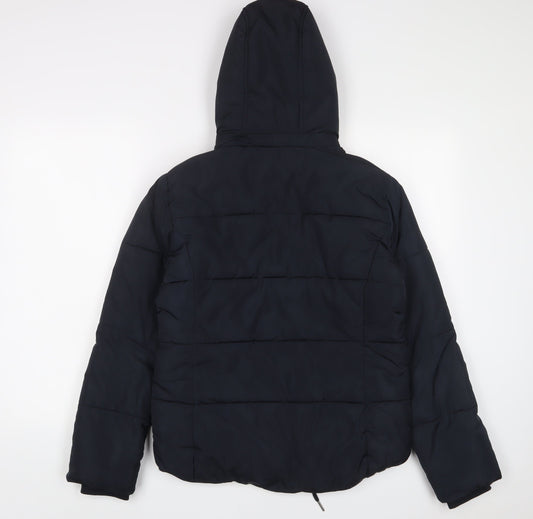 Topshop Womens Blue Quilted Coat Size 6 Zip - Zip Pockets