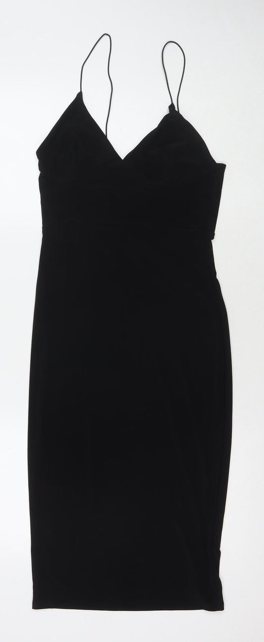 Additional front view of Club L women’s black polyester slip dress, size UK 10, v-neck pullover