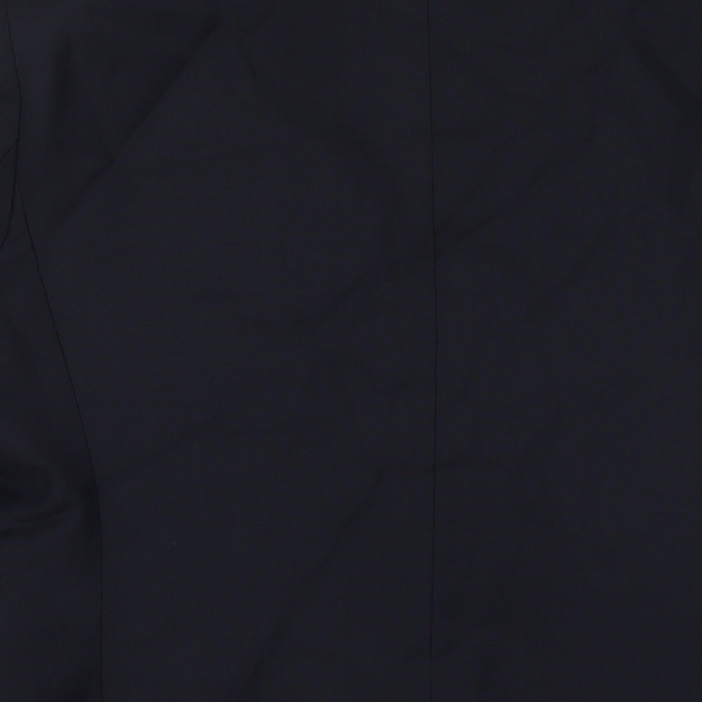 Brand and care label for ASOS men’s blue wool jacket suit jacket, size 38, regular