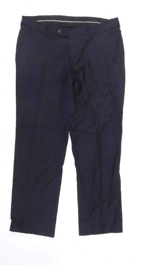 Mens UK Size 36 in Atelier Torino Regular Fit Dress Pants Blue Trousers