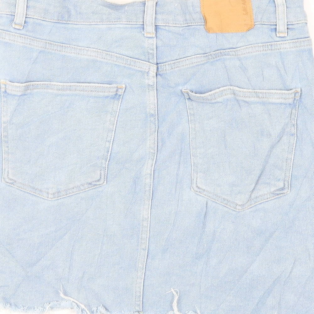 Pull&Bear Womens Blue Cotton Mini Skirt Size L Button - Pockets