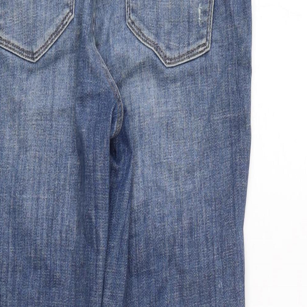 White House Black Market Womens Blue Cotton Blend Cropped Jeans Size 28 in L26.5 in Regular Zip - Embelished cuff.- Distressed.