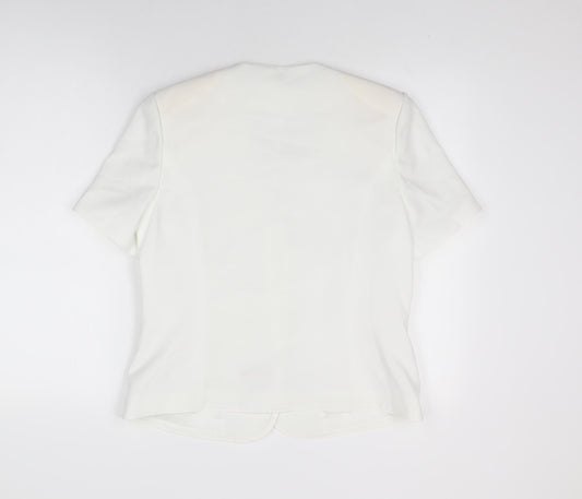 EWM Womens White Polyester Basic Button-Up Size 12 V-Neck