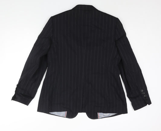 Marks and Spencer Womens Black Pinstripe Polyester Jacket Suit Jacket Size 16 - Stitch Detail