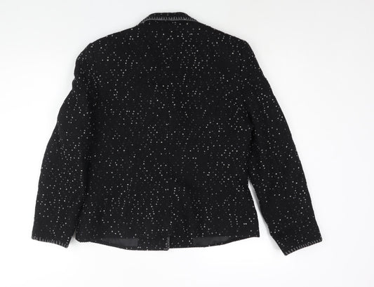 Minuet Womens Black Geometric Jacket Blazer Size 12 Button - Wovem