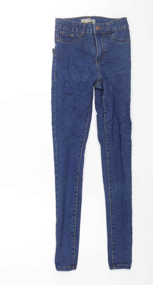 Additional front view of Denim & Co. women’s blue cotton skinny jeans, size UK 4, 28-inch leg regular zip