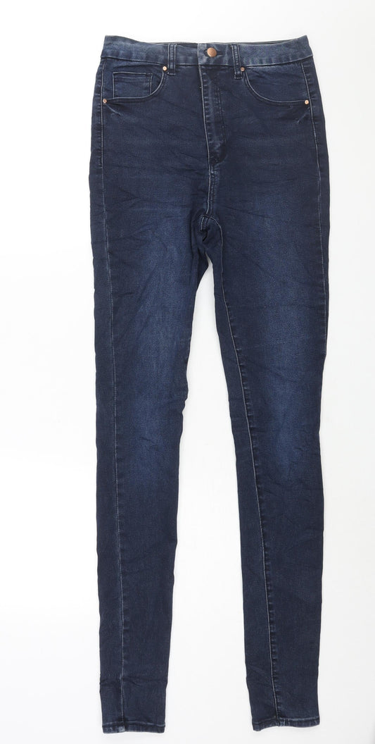 Additional front view of ASOS women’s blue cotton skinny jeans, size UK 28, in, 36-inch leg regular zip