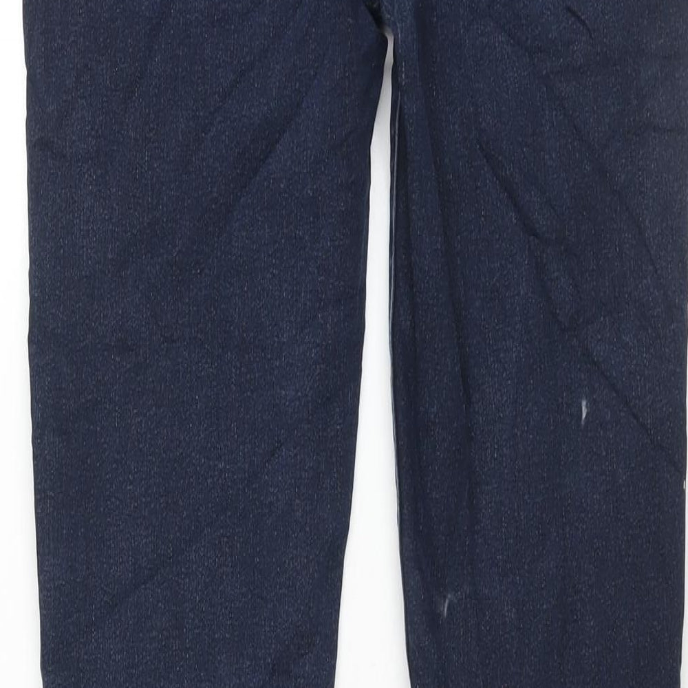 Brand and care label for ASOS women’s blue cotton skinny jeans, size UK 28, in, 36-inch leg regular zip