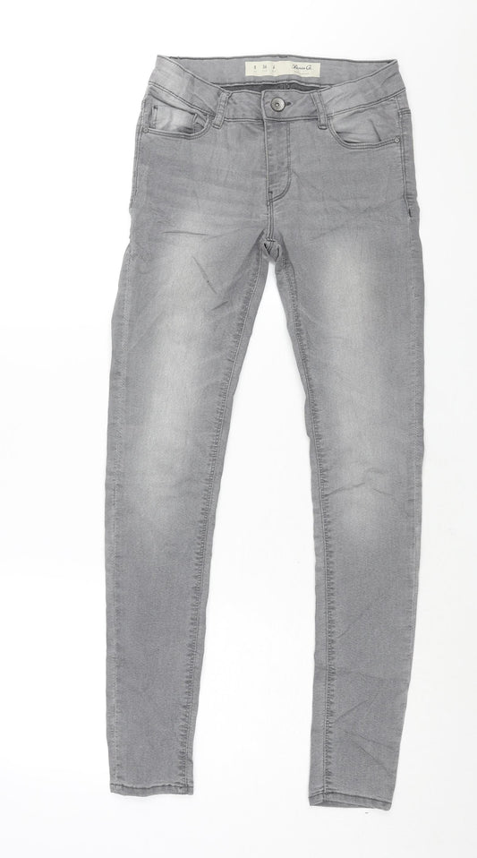Additional front view of Denim & Co. women’s grey cotton skinny jeans, size UK 8, 29-inch leg regular zip