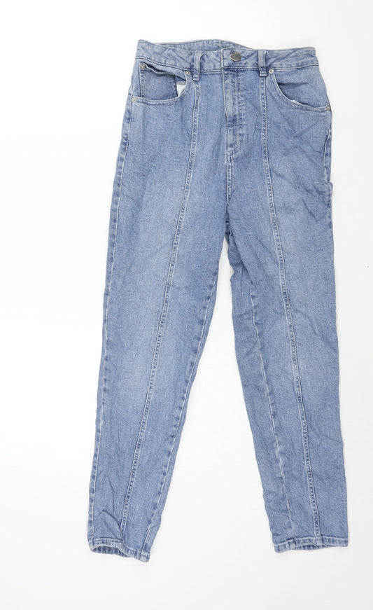 Additional front view of ASOS women’s blue cotton tapered jeans, size UK 30, in, 30-inch leg regular zip - front seam detail