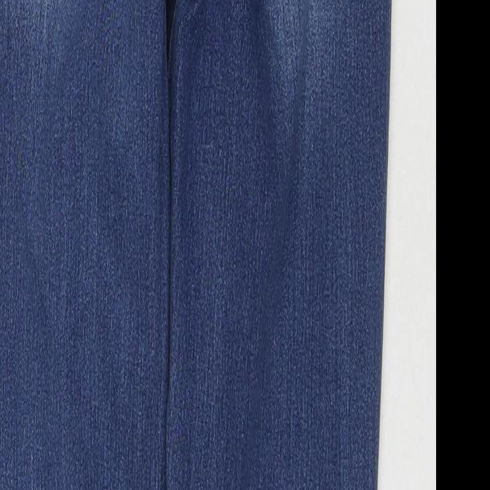 Brand and care label for Fashion Nova women’s blue cotton skinny jeans, size UK 29, in, 34-inch leg regular zip