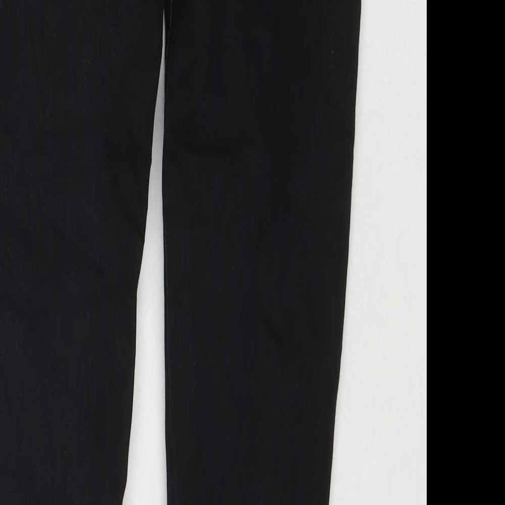 Brand and care label for Missguided women’s black cotton skinny jeans, size UK 8, 28-inch leg regular zip