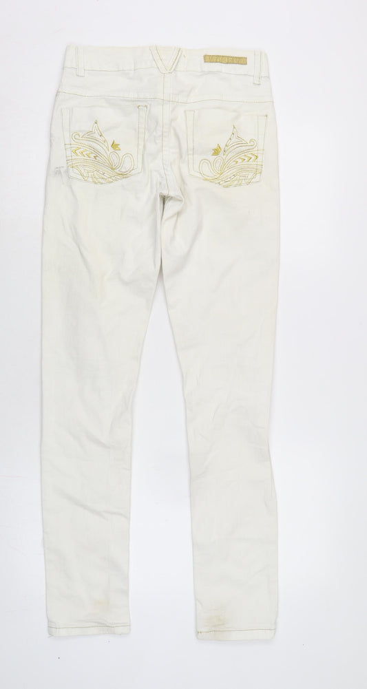 Denim & Co. Womens Ivory Cotton Blend Tapered Jeans Size 10 L30.5 in Regular Zip