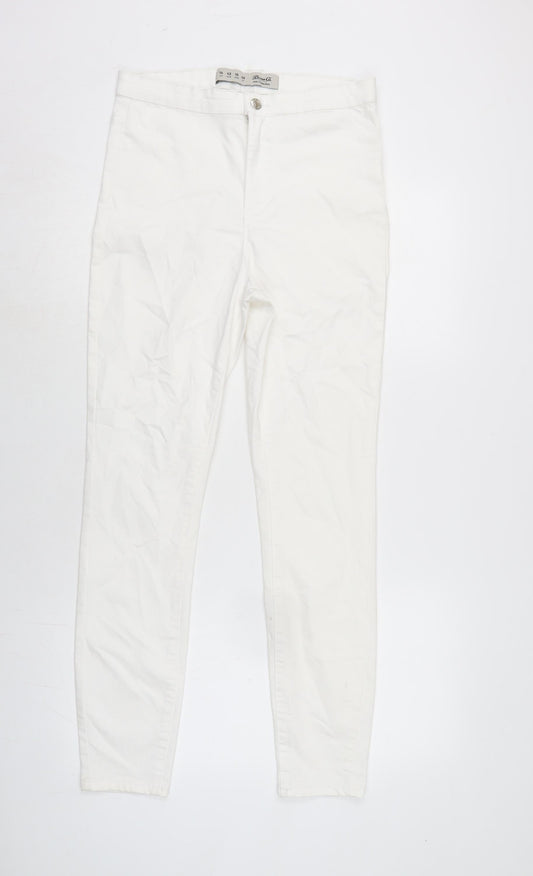 Additional front view of Denim & Co. women’s ivory cotton blend straight jeans, size UK 14, 27.5-inch leg regular zip