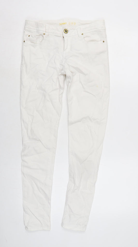 Additional front view of Denim & Co. women’s white cotton blend skinny jeans, size UK 8, 28-inch leg regular zip