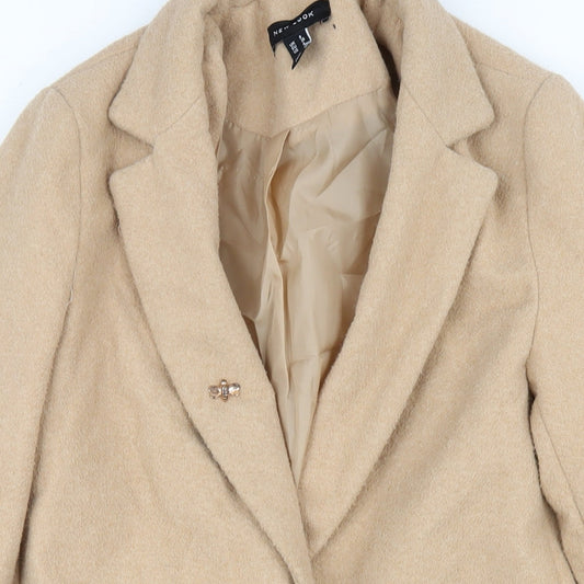 New Look Womens Beige Overcoat Coat Size 8 Button