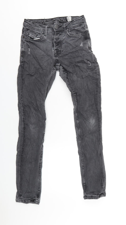Denim & Co. Womens Grey Cotton Skinny Jeans Size 27 in L32 in Regular Button