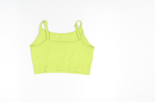 H&M Womens Green Polyamide Cropped T-Shirt Size L Scoop Neck Pullover