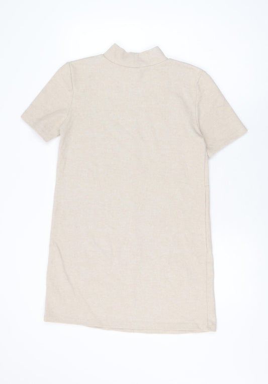 Zara Womens Beige Cotton Shift Size M High Neck Pullover