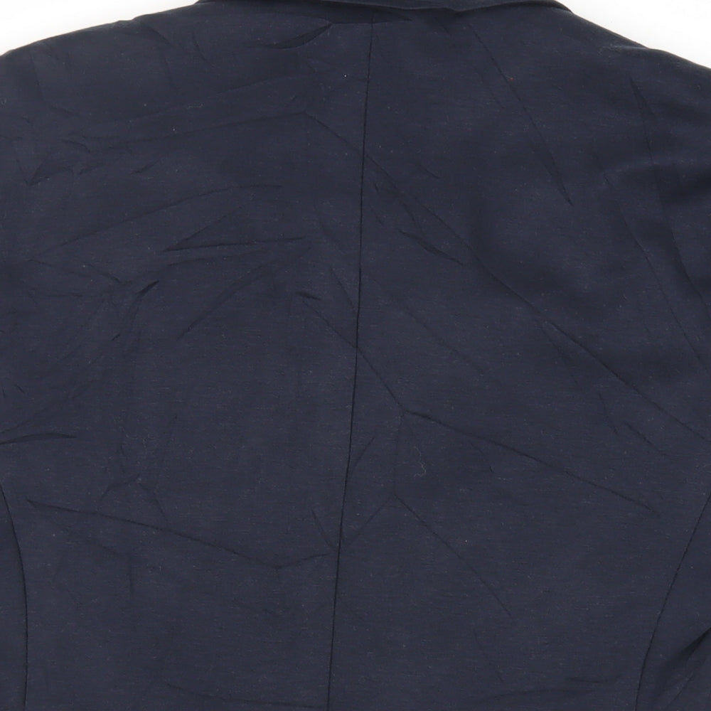 Brand and care label for ASOS men’s blue polyester jacket blazer, size 38, regular