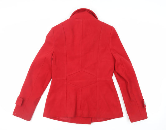 Debenhams Womens Red Pea Coat Coat Size 10 Button