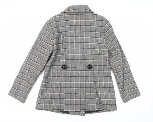 Classic Womens Grey Plaid Pea Coat Coat Size 14 Button