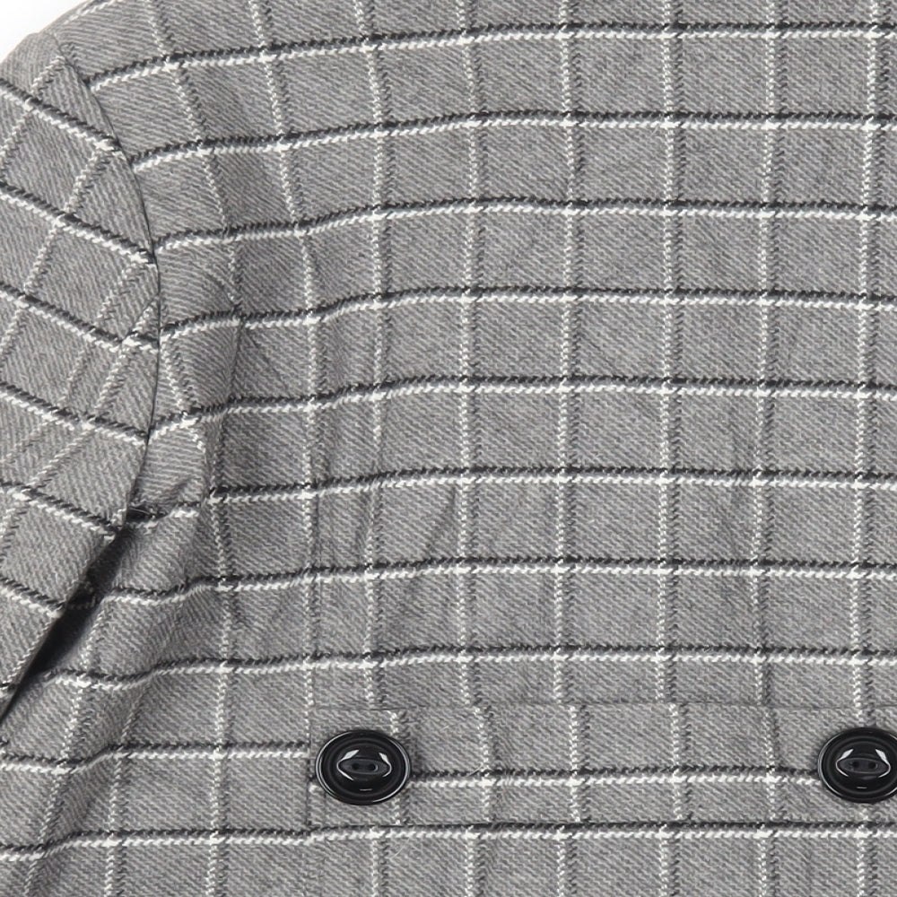 Classic Womens Grey Plaid Pea Coat Coat Size 14 Button