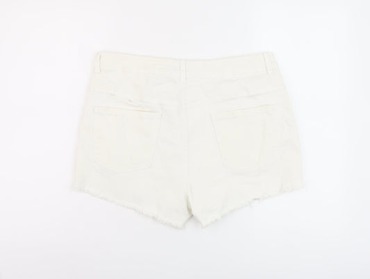 Denim & Co. Womens White Cotton Hot Pants Shorts Size 16 L4 in Regular Button