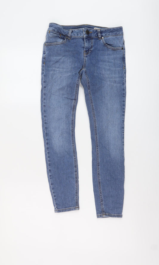 Additional front view of ASOS women’s blue cotton skinny jeans, size UK 25, in, 25-inch leg regular button