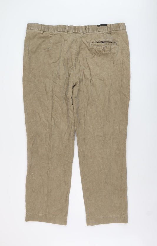 Marks and Spencer Mens Beige Cotton Trousers Size 42 in L31 in Regular Button