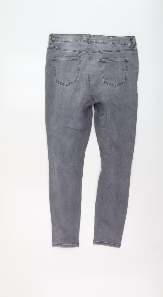 New Look Womens Grey Cotton Skinny Jeans Size 14 L26 in Regular Button
