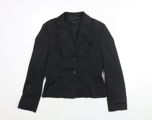 Additional front view of Oui women’s black cotton jacket suit jacket, size UK 12