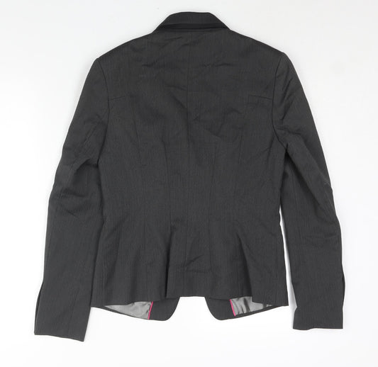 NEXT Womens Grey Herringbone Polyester Jacket Suit Jacket Size 12 - Satin Detail