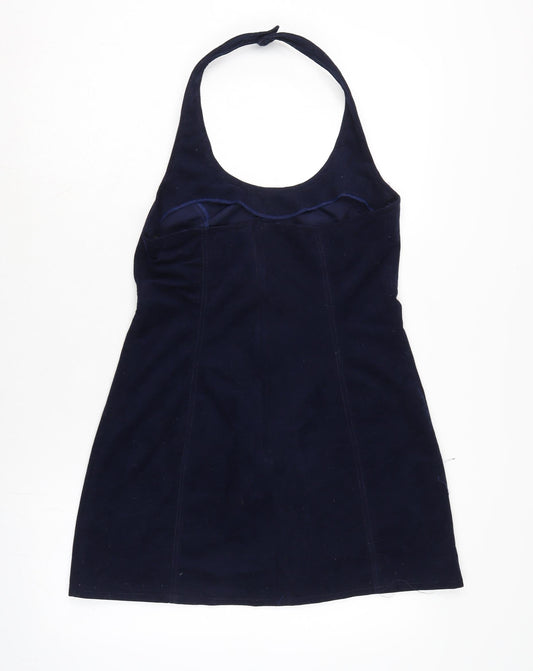 Topshop Womens Blue Polyimide Pinafore/Dungaree Dress Size 12 Halter Zip