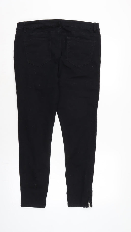 Denim & Co. Womens Black Cotton Blend Straight Jeans Size 16 L25.5 in Regular Zip - Zipped ankle.