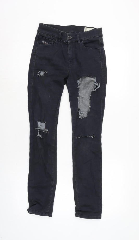 Diesal Womens Blue Cotton Blend Tapered Jeans Size 24 in L27 in Regular Zip