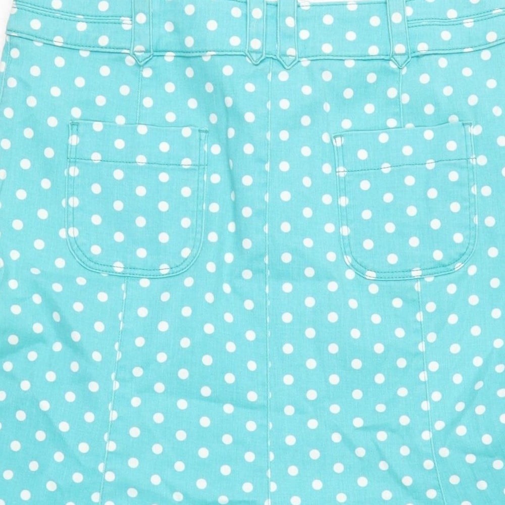 Per Una Womens Blue Cotton Flare Skirt Size 10 Zip - Spotted.