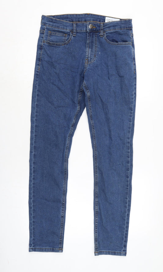 Additional front view of Denim & Co. women’s blue cotton blend straight jeans, size UK 30, in, 29-inch leg regular zip