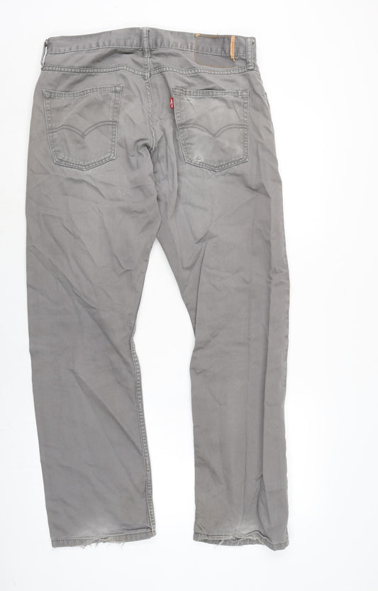 Levis Mens Grey Cotton Straight Jeans Size 34 in L30 in Regular Zip