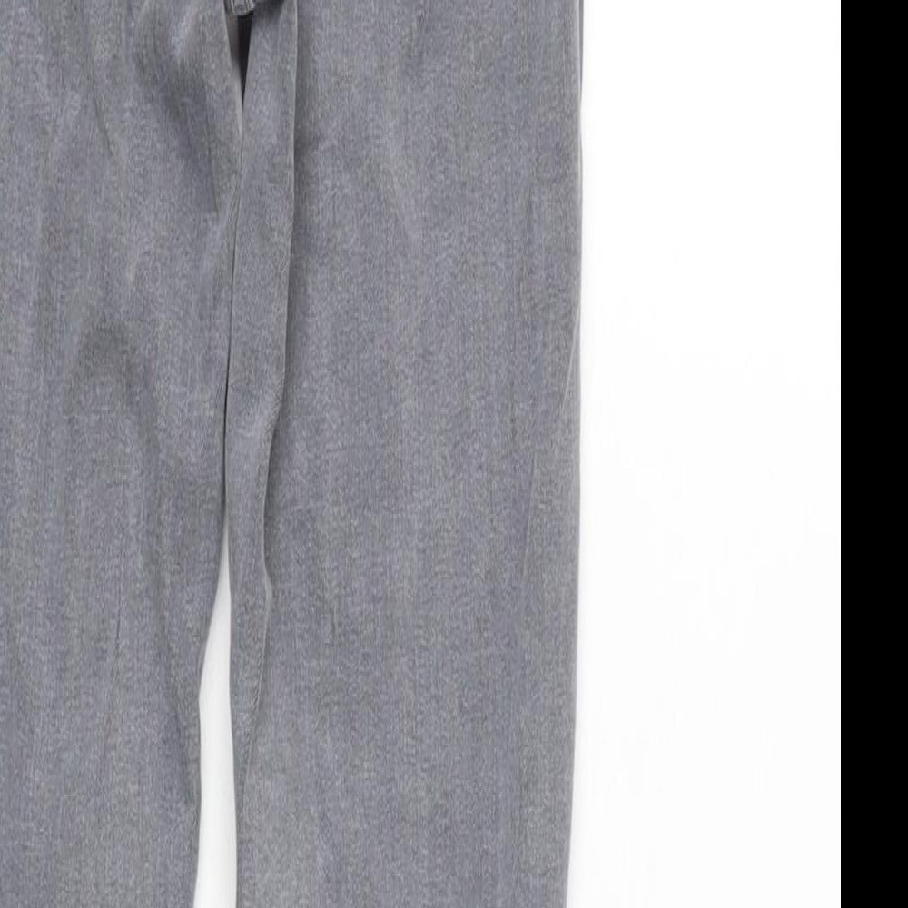 Brand and care label for Miss Selfridge women’s grey cotton blend tapered jeans, size UK 6, 28-inch leg regular zip