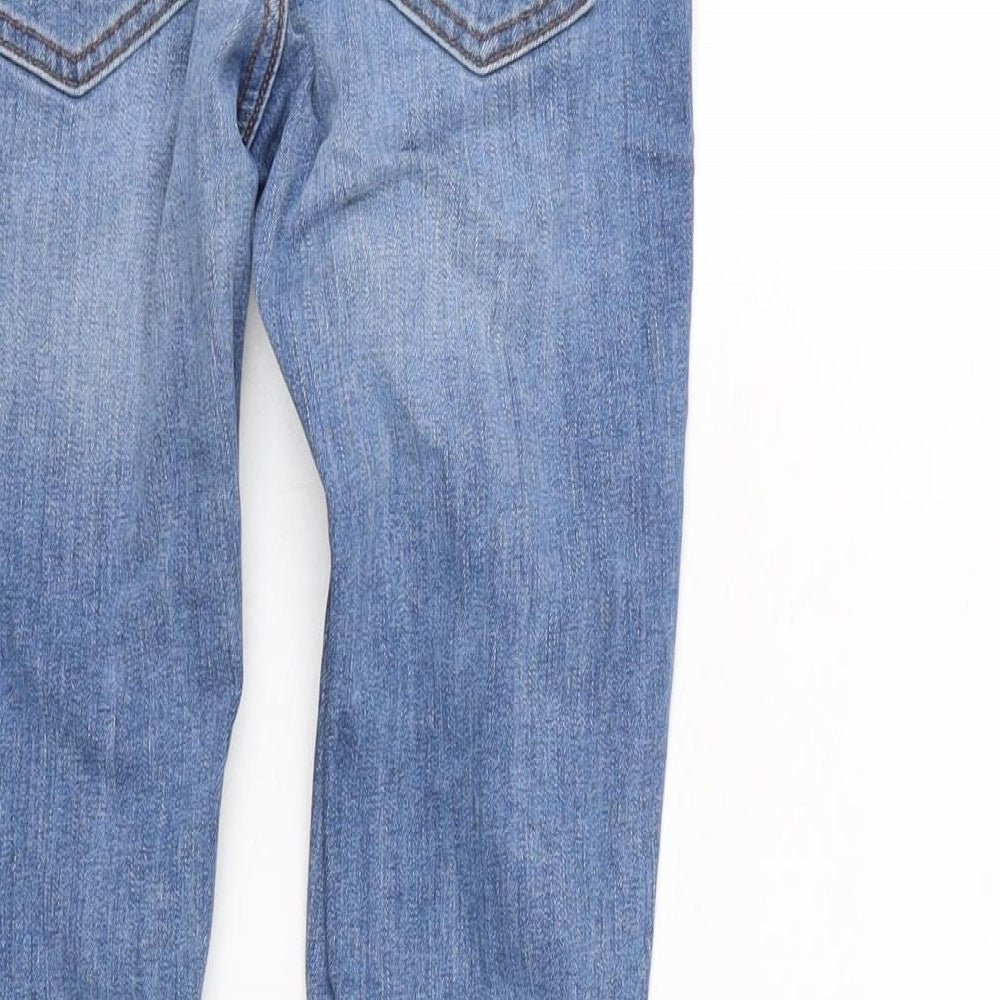 Zara Womens Blue Cotton Blend Tapered Jeans Size 6 L25.5 in Regular Zip - Raw Hem