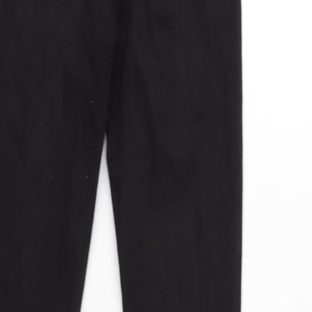 Brand and care label for ASOS women’s black cotton blend tapered jeans, size UK 25, in, 26-inch leg regular zip